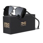 Men's Polarized Square Aviator Sunglasses - Black Frame