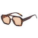 Men's Trendy Hexagonal Aviator Sunglasses - Leopard