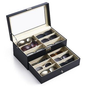 Men's Leather Sunglasses Organizer with 12 Slots