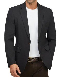 Lightweight Men's Herringbone Blazer Jacket - Black