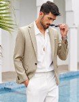 Men's Slim Fit Light Khaki Blazer Jacket