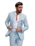 Dusty Blue Slim Fit Linen Suit for Men
