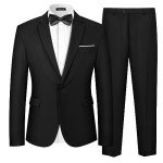 Men's Slim Fit Black Suit with Bow Tie Set