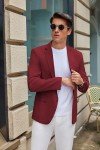 Men's Casual Slim Fit Blazer - Wine Red