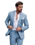 Dusty Blue Slim Fit Linen Suit for Men