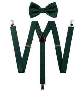 Men's Hunter Green Suspender and Bow Tie Set