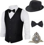 Men's 1920s Gatsby Gangster Vest & Fedora Set