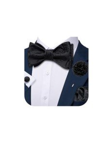 Black Paisley Bow Tie and Lapel Pin Set