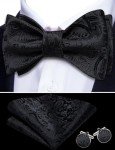 Barry.Wang Black Paisley Bow Tie & Lapel Pin Set