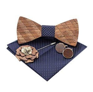 Handmade Men's Wood Bow Tie, Pocket Square & Cufflinks Set