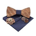 Wood Bow Tie, Pocket Square & Cufflinks Set