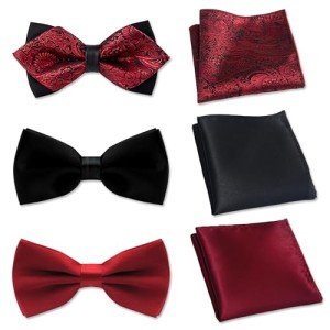 Classic Red and Black Bow Tie Set for Men