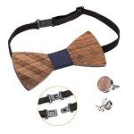Wood Bow Tie, Pocket Square & Cufflinks Set