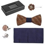 Wood Bow Tie, Pocket Square & Cufflinks Set
