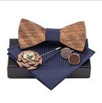 Wood Bow Tie, Pocket Square & Cufflinks Set
