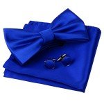 GUSLESON Men's Blue Bow Tie and Pocket Square Set