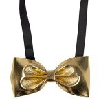 Gold Adjustable Strap Vegan Leather Bow Tie
