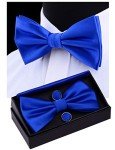 GUSLESON Men's Blue Bow Tie and Pocket Square Set