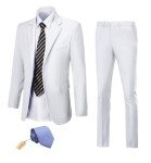 White Slim Fit Men's Suit Set with Tie