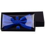 GUSLESON Men's Blue Bow Tie and Pocket Square Set