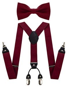 Burgundy Suspender and Silk Bow Tie Set