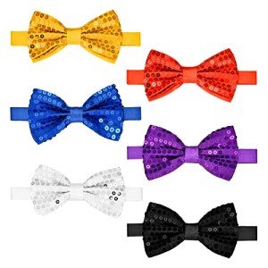 6 Pack Men's Sequin Bow Ties with Adjustable Straps