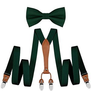 Men's Green Suspenders and Bowtie Set