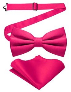 Hot Pink Pre-tied Bow Tie & Pocket Square Set