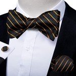 Men’s Black Gold Silk Bow Tie Set