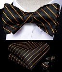 Men’s Black Gold Silk Bow Tie Set