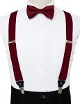 Burgundy Suspender and Silk Bow Tie Set