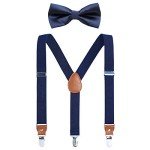Men's Navy Suspenders with Bow Tie Set