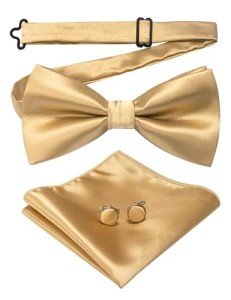 Gold Bow Tie and Pocket Square Set for Men