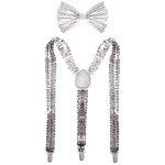 Silver Sequin Bowtie & Suspender Set for Men