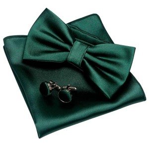 Dark Green Men’s Bow Tie, Pocket Square & Cufflinks Set