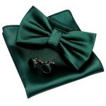 Dark Green Men’s Bow Tie, Pocket Square & Cufflinks Set