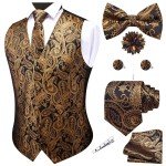 GUSLESON Men's V-Neck Paisley Vest Set, Black Gold