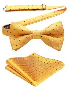 HISDERN Yellow and Black Polka Dot Bow Tie Set