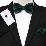 Dark Green Men’s Bow Tie, Pocket Square & Cufflinks Set
