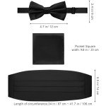 Men's Black Bow Tie, Pocket Square & Cummerbund Set
