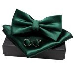 Dark Green Men’s Bow Tie, Pocket Square & Cufflinks Set