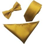 Gold Satin Tie Set for Men - Bowtie & Pocket Square