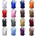 GUSLESON Men's V-Neck Paisley Vest Set, Black Gold