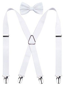Men's Adjustable White Suspenders and Bow Tie Set
