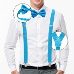 Men's Baby Blue Bowtie and Suspender Set