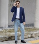 Beninos Men's Lightweight Navy Casual Blazer Jacket