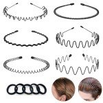 Stylish Black Wavy Unisex Metal Headbands (6pcs)