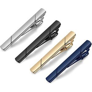 Men's Tie Clip Set: Black, Gold, Blue, Silver