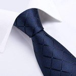 DiBanGu Navy Blue Plaid Tie and Cufflinks Set