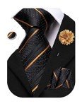 Men's Black and Gold Striped Tie Set